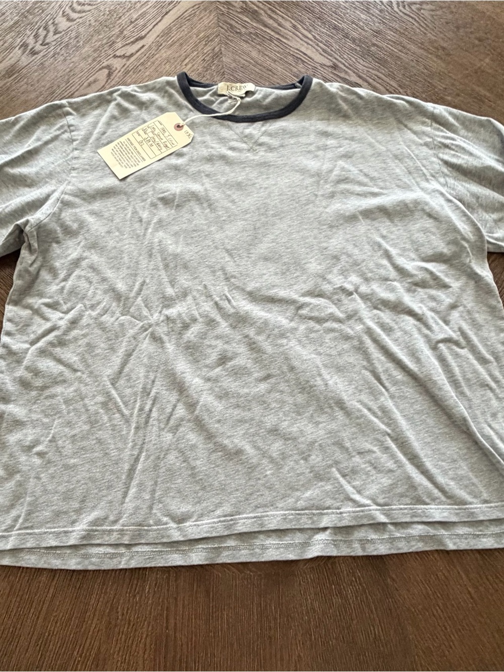 J. Crew Vintage 1990's Light Gray Long Sleeve Tee with Navy Ringer